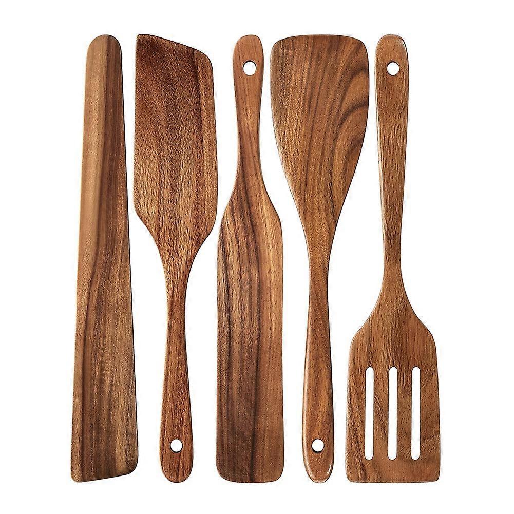 Set Aus 5 Holzspateln Und -löffeln Für Die Küche, Geeignet Für Antihaftbeschichtungen.