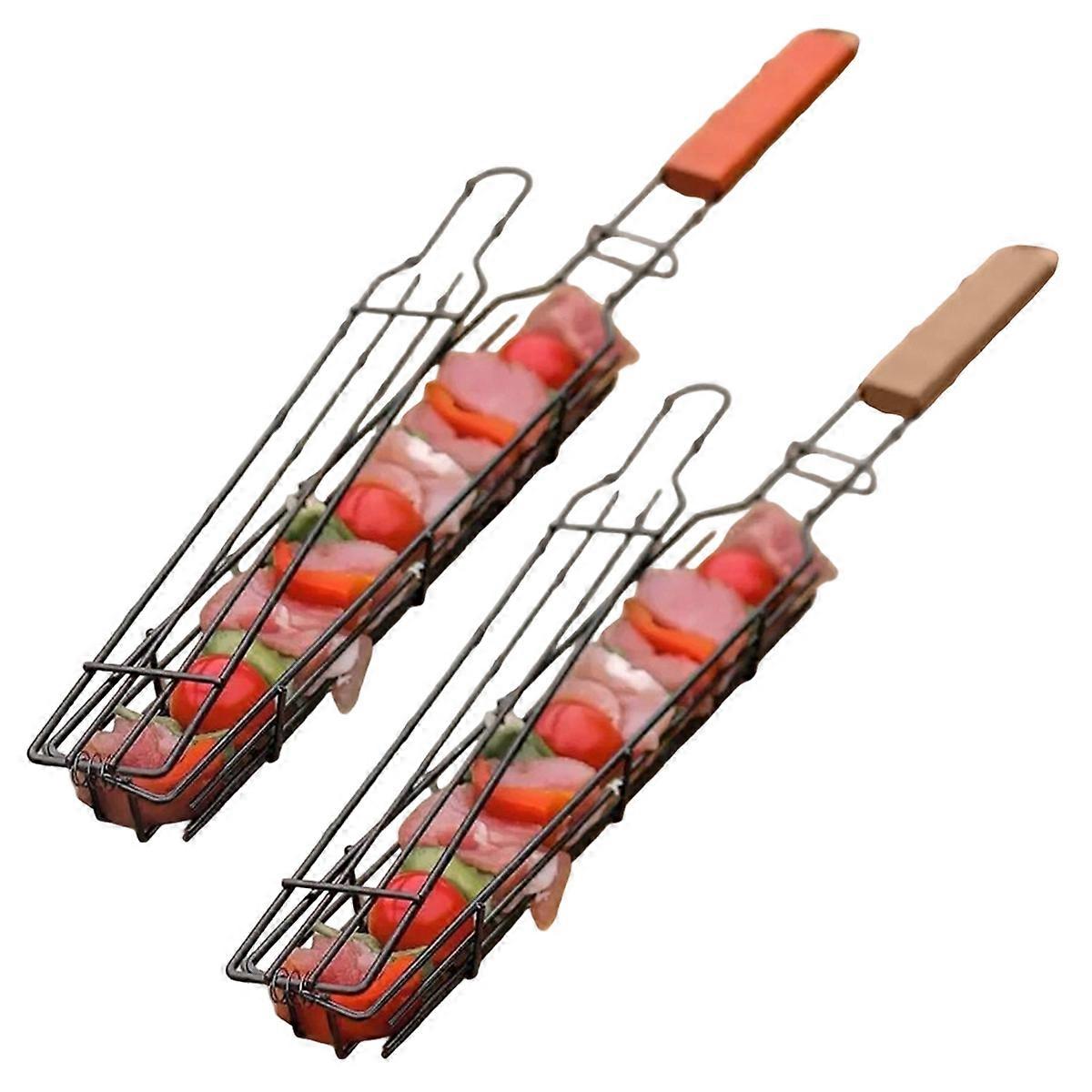Grillkäfig Mit Holzgriff, Campingnetz Für Fleisch Und Gemüse, Picknick-grillbesteck