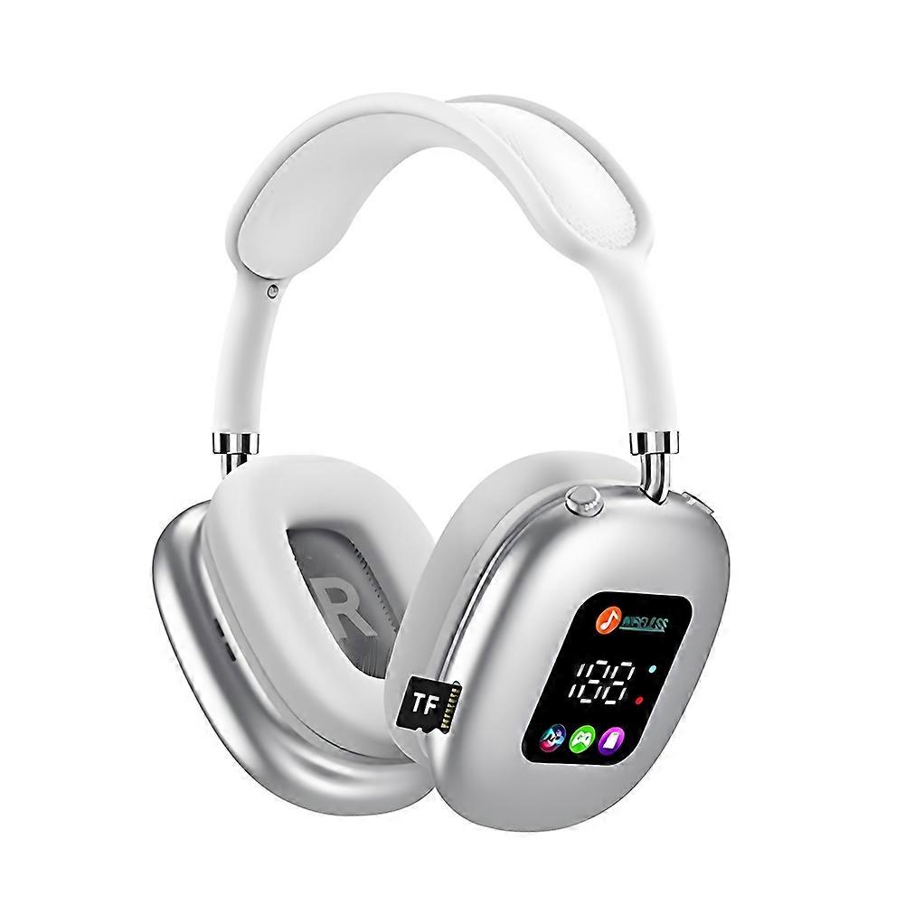 Kabelloses Bluetooth-headset Mit Rgb-digitalanzeige Und Kartenleser, In-ear-kopfhörer Für Sport Und Videospiele, Silberfarben.