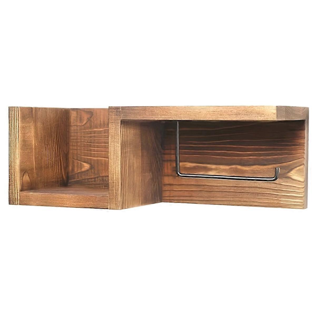 Wandmontierter Handtuchhalter Aus Holz Mit Ablage Und Integriertem Toilettenpapierhalter Im Landhausstil Für Das Badezimmer.