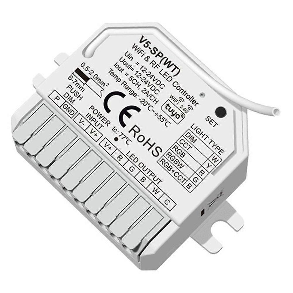 Tuya Wi-fi Led-steuermodul Dc12v-24v 5chx2a 5050 Cob 2835 5-in-1 Led-streifen-dimmer-touch-schalter Tuya Smart Life (wt)