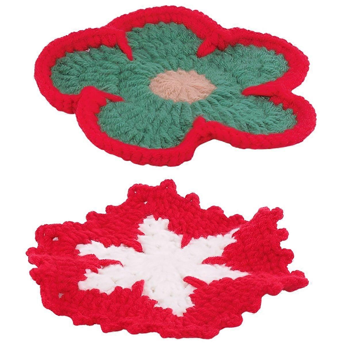 Handgehäkelte Untersetzer, Isolierende Teppiche Mit Blumen- Und Schneeflockenmustern, Gestrickte Teppiche Mit Comicmotiven