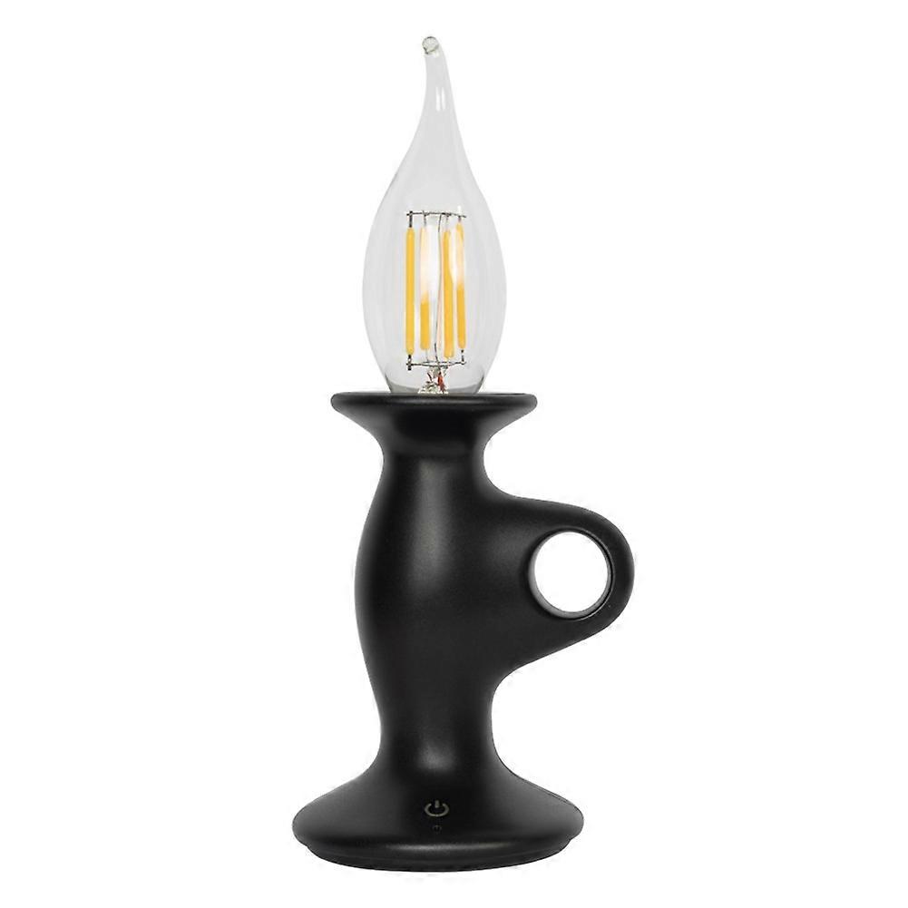 Retro-schreibtischlampe Im Vintage-kerzenstil, Wiederaufladbar, Stimmungsvolle Beleuchtung Für Zuhause, Schwarz