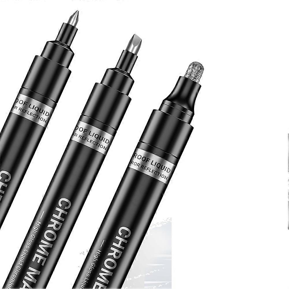 Set Mit 3 Flüssig-spiegel-effekt-chrommarkern, Permanenter, Reflektierender Metallic-chrom-lackstift, Brillantes Silberfinish Zum Bemalen Von Modellautos Und -fahrzeugen.