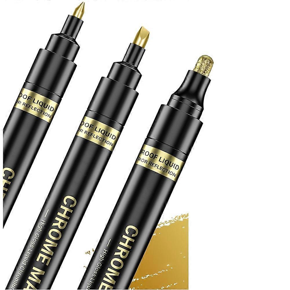 Set Mit 3 Flüssig-spiegel-effekt-chrommarkern, Permanenter, Reflektierender Metallic-chrom-lackstift, Glänzendes Goldfinish Zum Bemalen Von Modellautos Und -fahrzeugen.