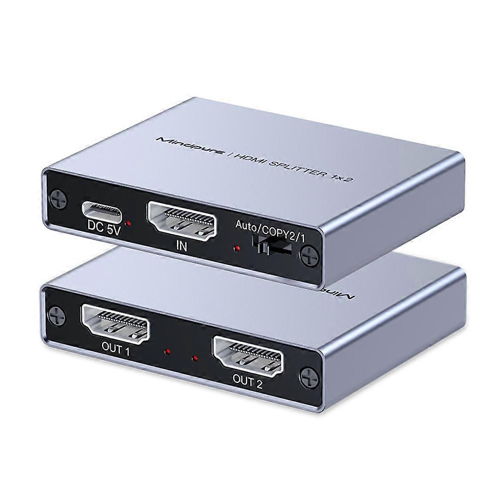 Mindpure Hdmi-kompatibler Splitter, 1 Eingang, 2 Ausgänge, 4kx2k/30hz-videosynchronisation, Aluminiumlegierung, Bildschirmspiegelungsgerät