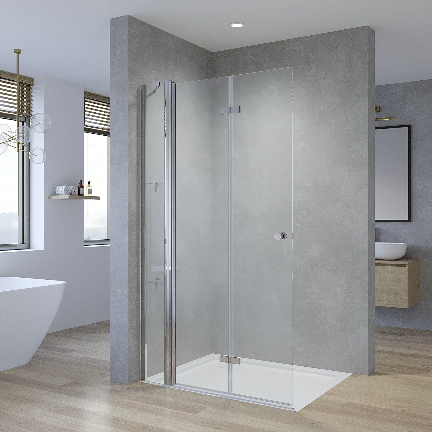 Faltwand Duschwand Für Walk-in Dusche Duschtrennwand Mit Festteil Glaswand Duschtür Scharniertür 5mm Esg Sicherheitsglas Aqua Lavos 110x187 Cm