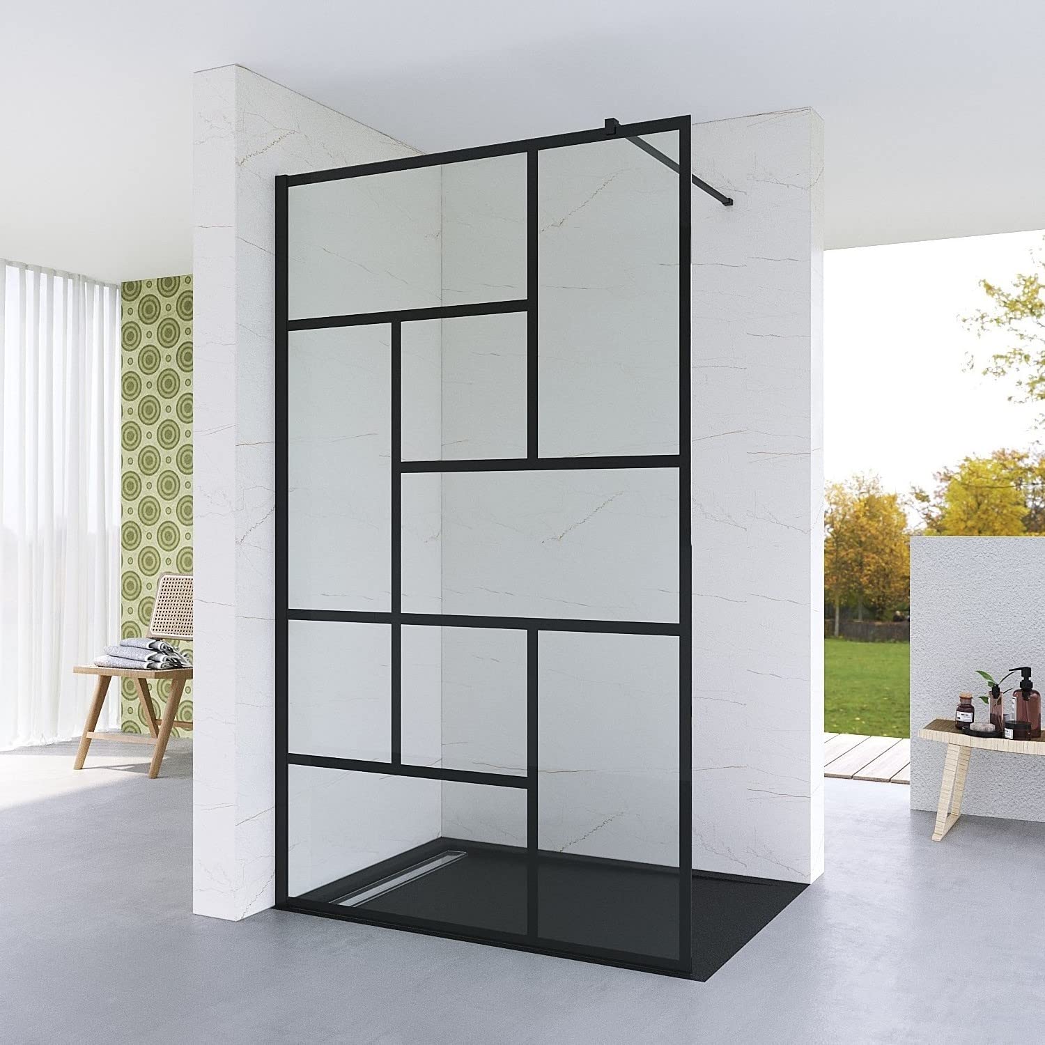 Duschwand Walk-in Duschabtrennung 8mm Esg Nano Glas Schwarz Duschtrennwand Glaswand Mit Stabilisator 110x200 Cm