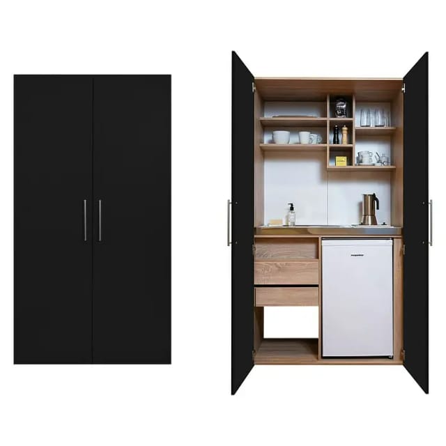 Küche Büroküche Miniküche Singleküche Eiche Schwarz Peter 104 cm Respekta