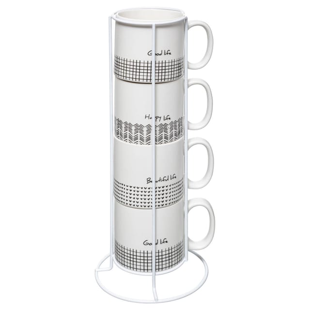 Keramiktassen mit Ständer life, 240 ml, 4er-Set