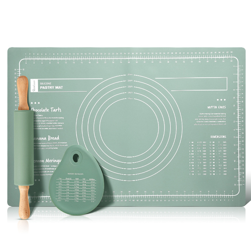 Kit De Préparation De Pâte, Comprenant Un Rouleau À Pâtisserie, Un Tapis En Silicone, Un Tapis De Cuisson D'Angle Et Une Brosse De Cuisine (verte).