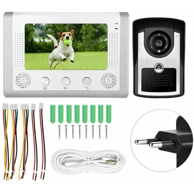 Xvx 7 Pouces Filaire Étanche Interphone Vidéo Sonnette Ir Caméra Moniteur Porte Téléphone 110-240v Prise Ue