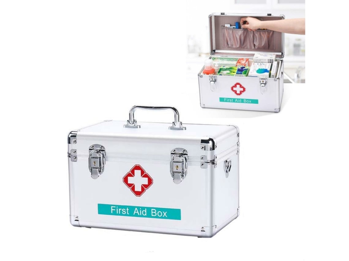 Caixa De Medicamentos Doméstica/emergencial Para Uso Comercial Em Liga De Alumínio (prateada, Tamanho Médio De 30 Cm)