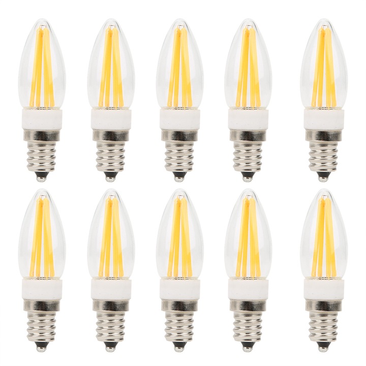 10 Becuri Cu Filament Lung E12, 3w, Ac110v, Bec Pentru Candelabru, Alb Cald