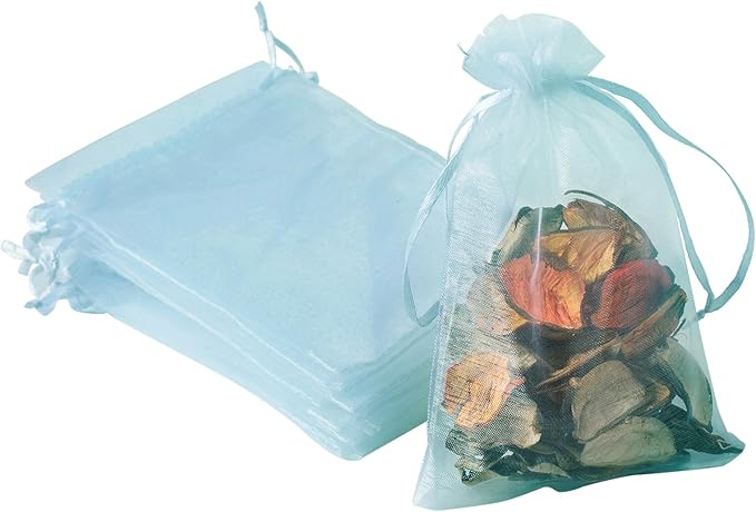 100 Sachets En Organza, Sachets En Filet De 10 X 15 Cm, Sachets Cadeaux Pour Bijoux, Sachets À Bonbons Pour Baby Shower, Sachets À Dragées Pour Anniversaire (bleu Clair)
