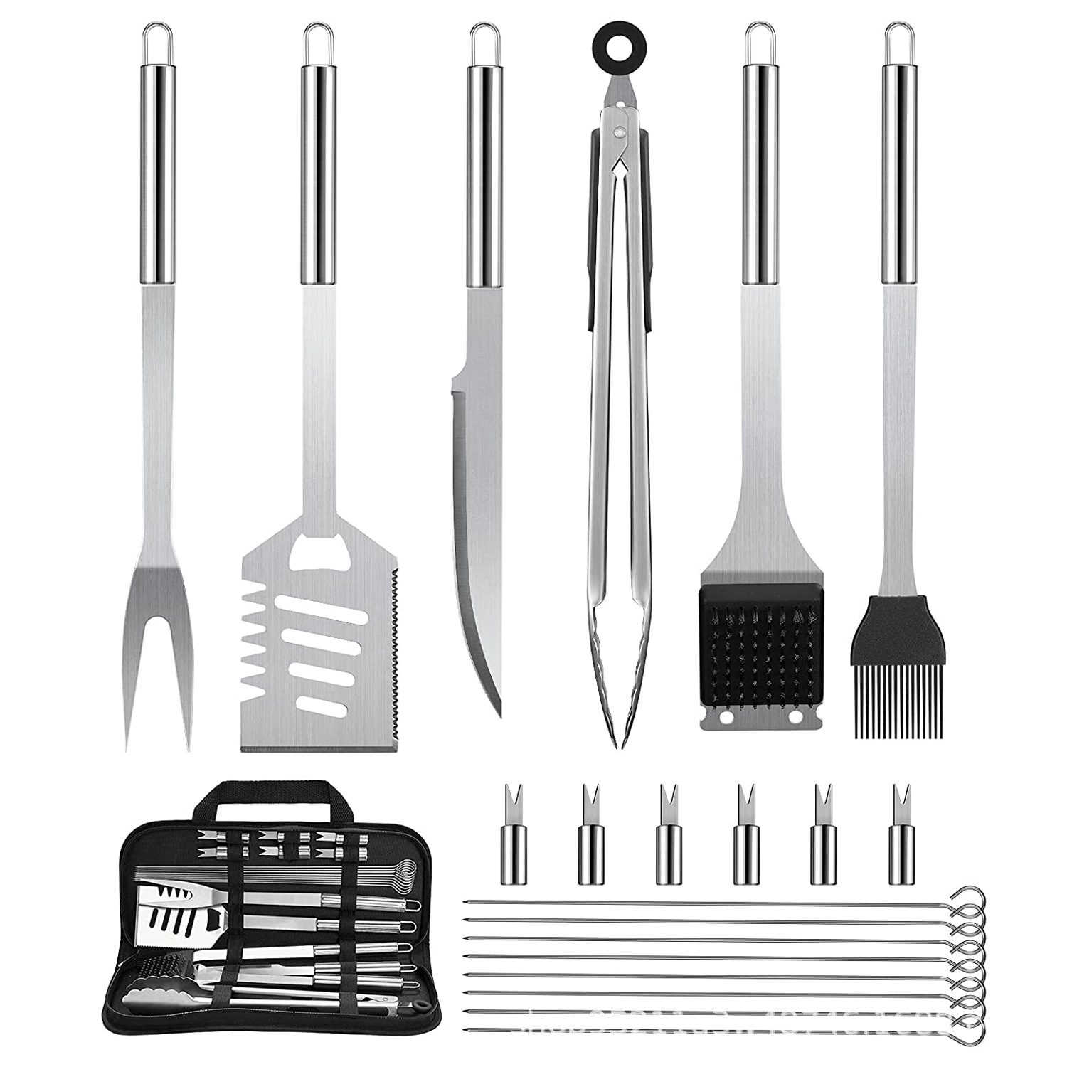 21pcs Ensemble Ustensiles Barbecue En Acier Inoxydable Professionnel - Kit D'Accessoires Grill Barbecue Pratiques Avec Sac Portable - Set Barbecue Outils Pour Camping D’extérieur Et Pique-nique