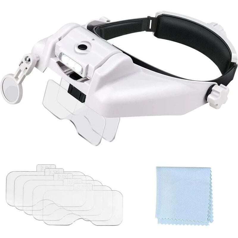 Loupe Frontale Grossissantes Lunettes Loupe Éclairante Avec 3 Lumières Led - 5 Lentilles Détachables 1.0x À 3.5x - 8x Lentille Secondaire - Bandeau Réglable Pour Réparations Couture Artisana