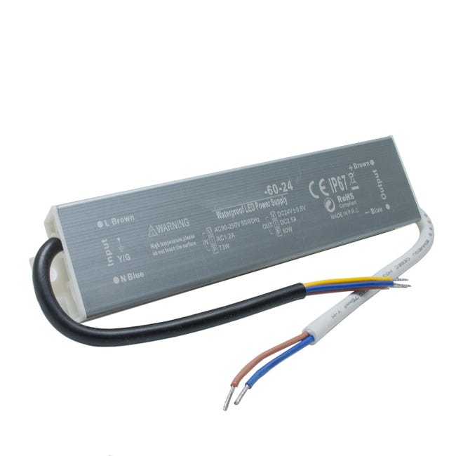Transformateur D'Alimentation 24v 2.5a Slim 60w Ip67 Étanche 230v Led Bandes Phares Caméras