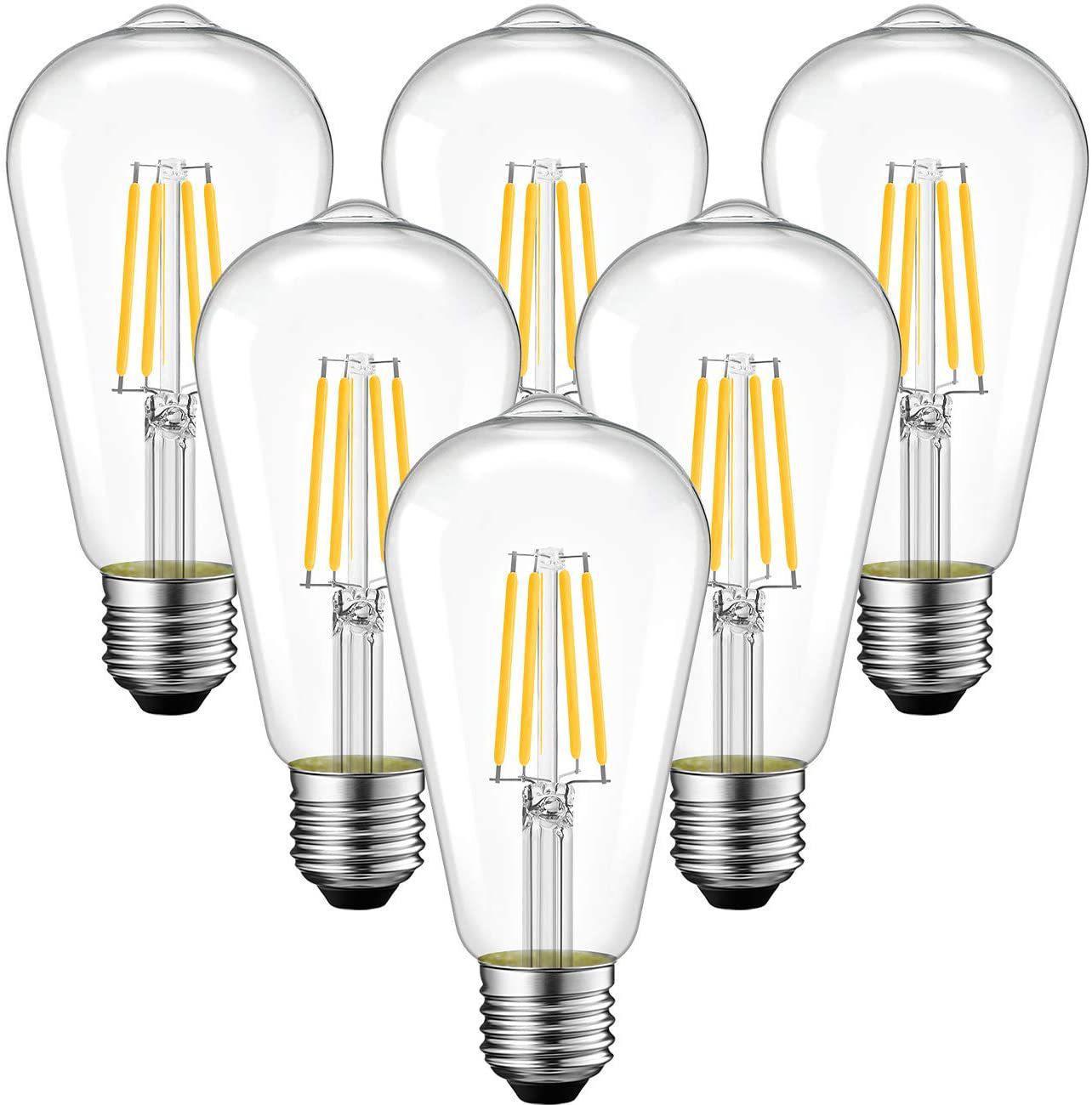 [6pcs] Ampoule Led À Filament E27 4w À Vis Transparente Lumière Chaude (3000k)