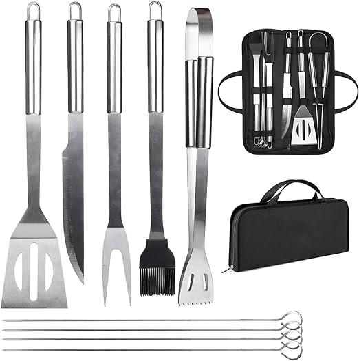Ensemble De 9 Ustensiles De Barbecue Professionnels En Acier Inoxydable Avec Sac De Transport.