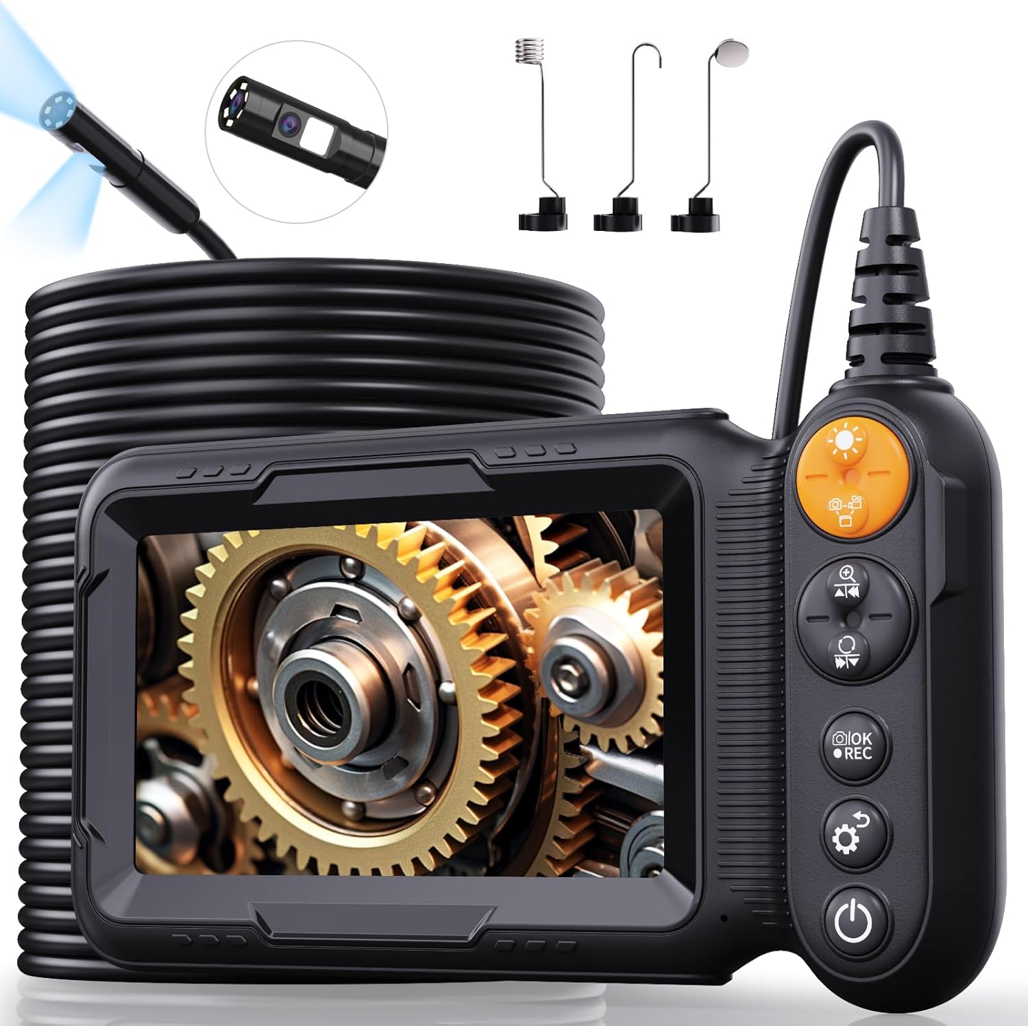 Caméra Endoscopique Double Objectif, Hopefox 1080p Hd Ecran Ips 5 Pouces Endoscope Camera Avec 8+1 Lumières Led, Caméra Inspection Canalisation, Ip67 Étanche, Câble Semi-rigide De 10m
