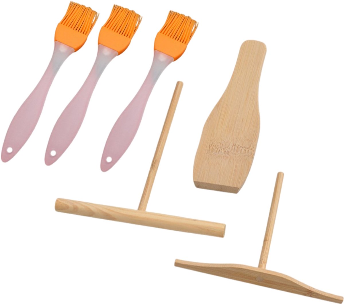 6-delige Set (3 Oliekwasten + 1 Pannenkoekenpan-gereedschapset) - Houten Pannenkoekenpan - Bakgereedschap - Kleur Oliekwast Willekeurig