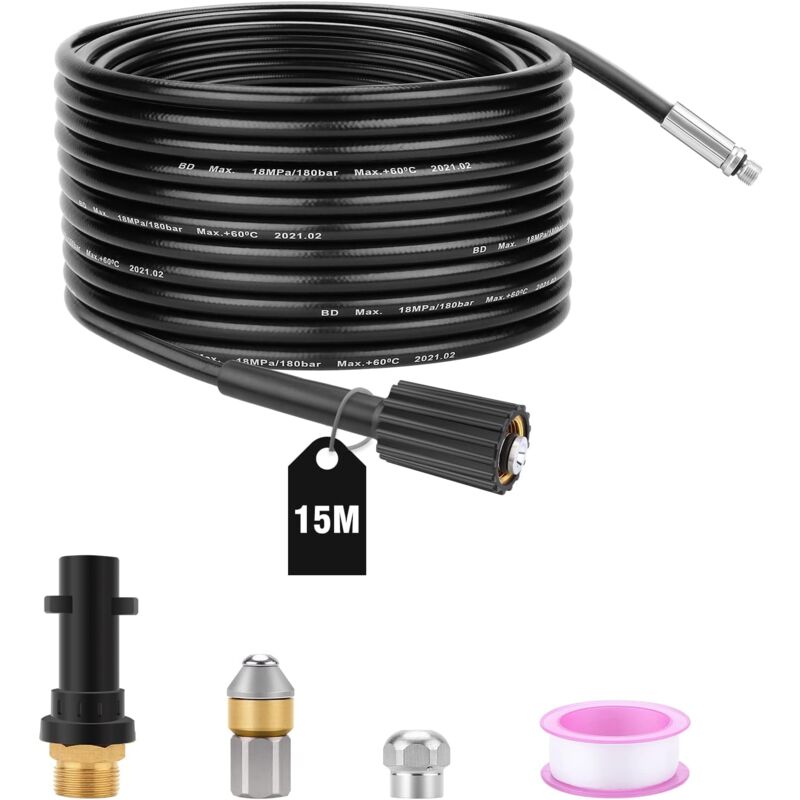 Tuyau De Nettoyage De Tuyaux 15 M 180 Bar / 2610 Psi Kit De Nettoyage De Tuyaux Pour Nettoyeur Haute Pression Kärcher K2-k7