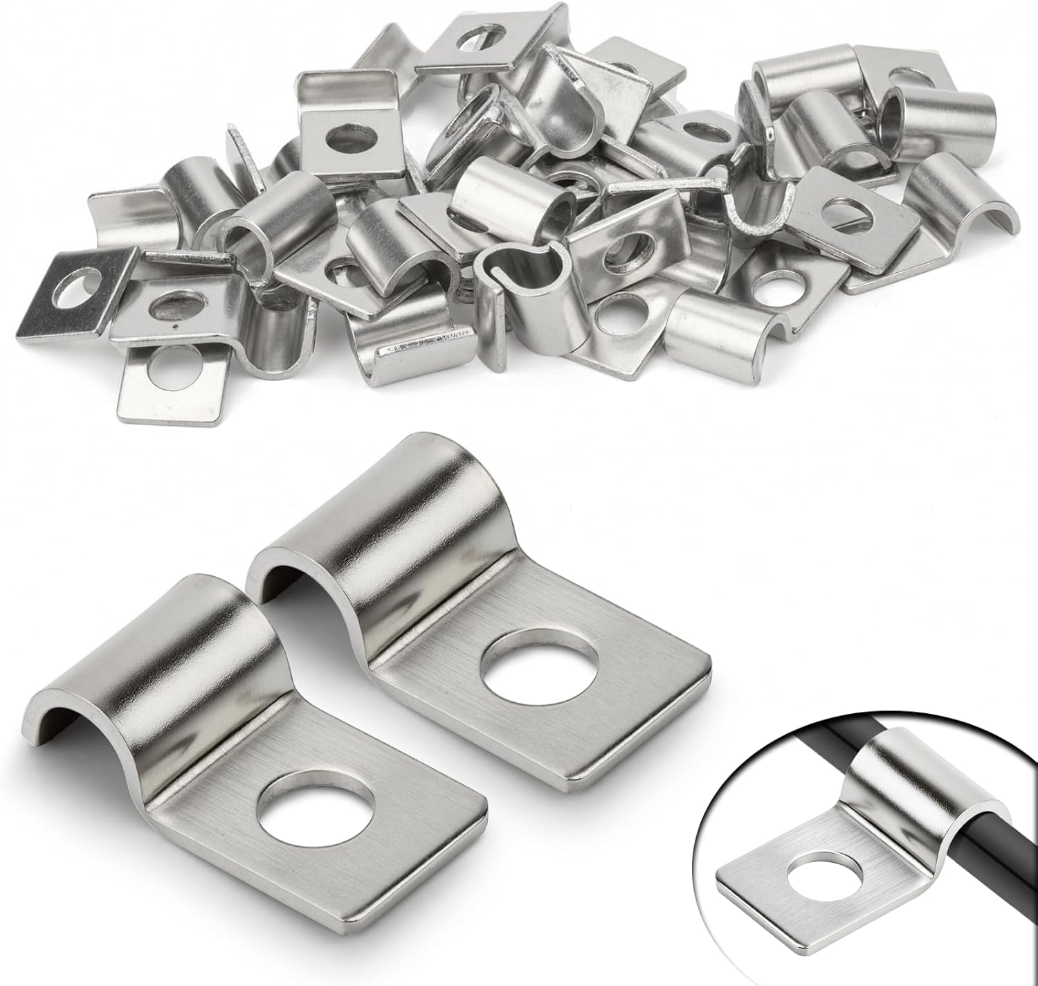 Lot De 30 Clips Muraux Rigides En Acier Inoxydable De 5 Mm, Trou Unique, Pour Installation De Câbles Et Conduites D'Eau De 5 À 6 Mm De Diamètre