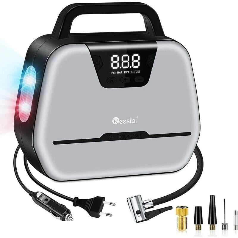 Gonfleur Pneus Voiture 12v 150psi Ac Dc Double Alimentation, Mini Compresseur À Air Numérique Pour Vélo Moto Balle, Avec Lampe Led, Jeu D’adaptateur, Buse, Câbles