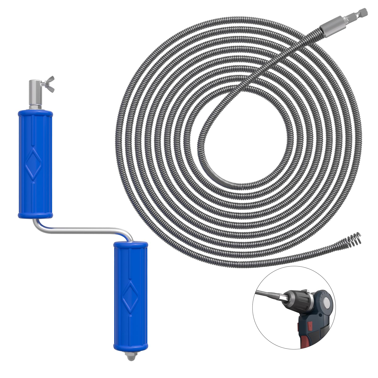 Furet Deboucheur Canalisation 10 M, Diamètre 6 Mm, Spirale De Nettoyage Canalisations, Avec Adaptateurs Électriques Et Manuels, Tige Tuyaux En -