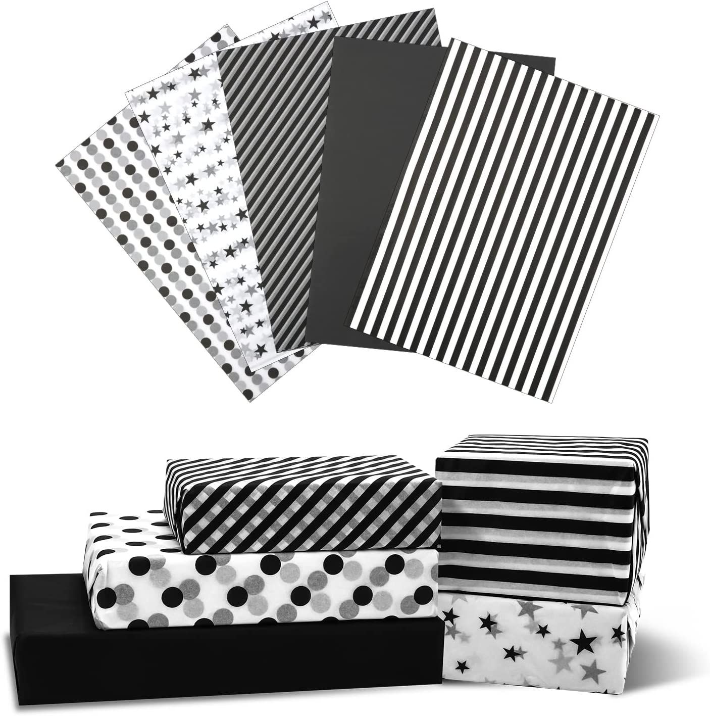 60pcs Papier D'Emballage Cadeau Rouleau De Papier D'Emballage Cadeau Papier D'Emballage Noir Papier D'Emballage Colis 70 X 50 Cm Papier D'Emballage Cadeau Papier De Soie Blanc Et Noir Rayures