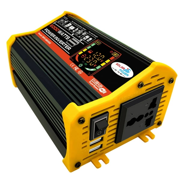 Convertisseur De Puissance Cc/ca Haute Fréquence À Onde Sinusoïdale Modifiée (6000 W Crête) Pour Voiture, Avec Double Port Usb 2,1 A, Pinces Pour Batterie Et Écran D'Affichage.
