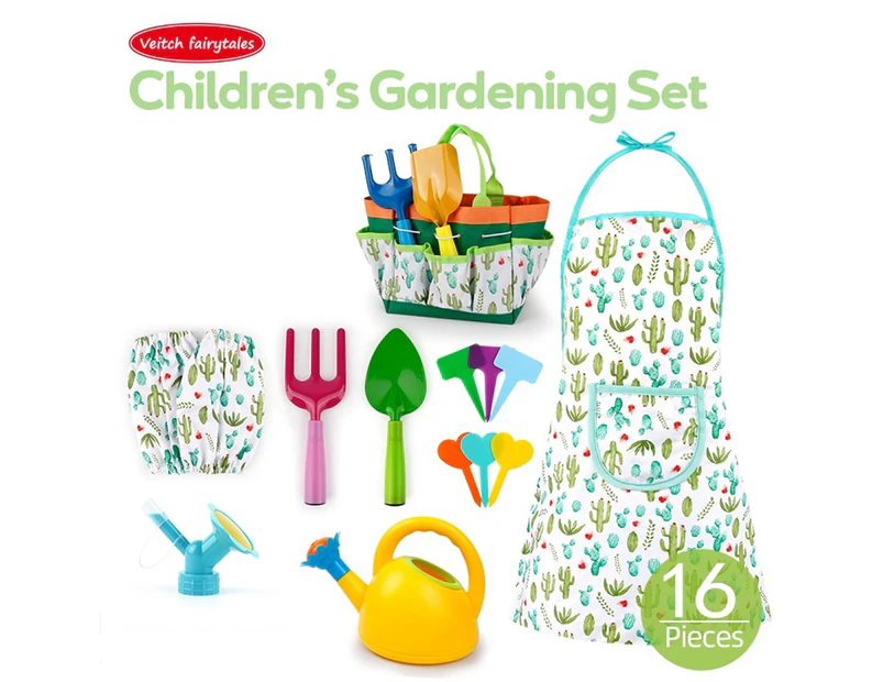 Ensemble De 16 Outils De Jardinage Pratiques Et Faciles À Prendre En Main Pour Les Enfants : Arrosoirs, Pelles, Tabliers. Jouet Idéal Pour Les Enfants.