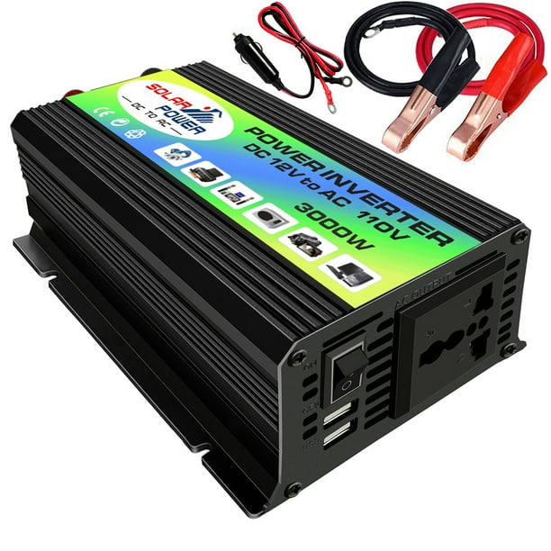 Onduleur Haute Fréquence À Onde Sinusoïdale Modifiée Peaks Power 3000 W, Convertisseur Cc/ca, Onduleur Pour Voiture Avec Double Port Usb 2,1 A Et Pinces Pour Batterie
