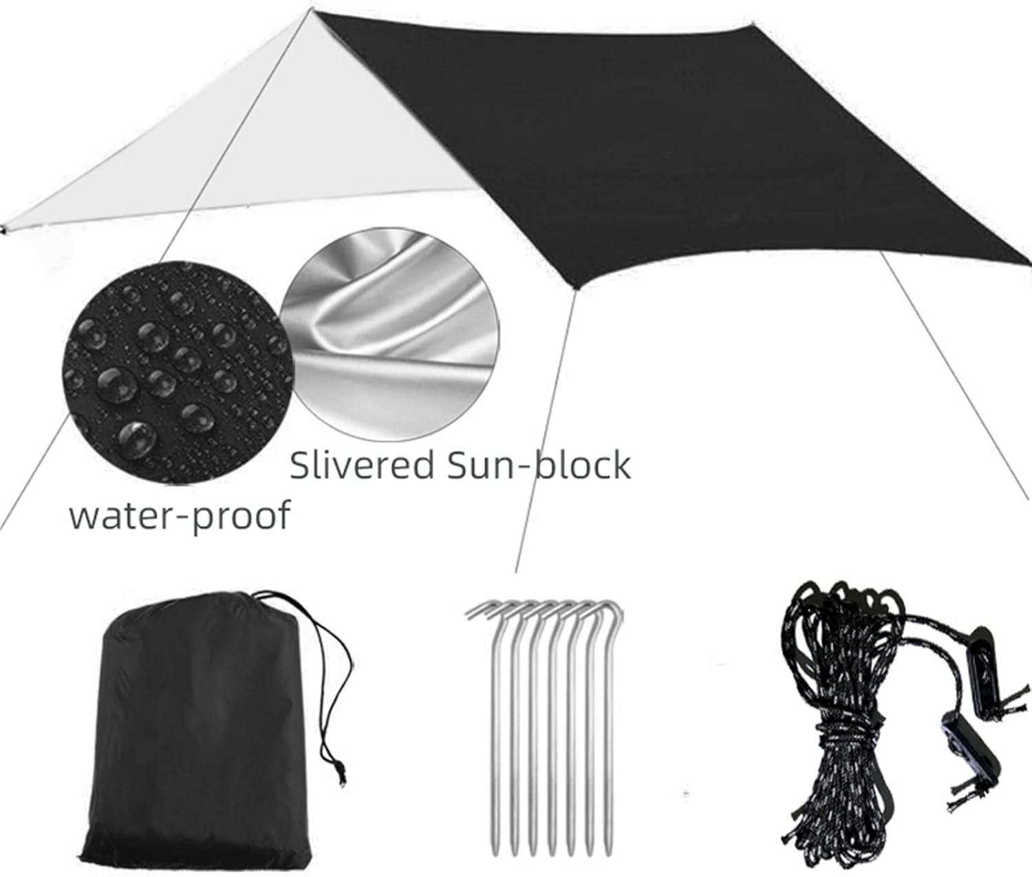 Tente D'Abri Solaire Imperméable 3 Mx 3 M, Bâche Anti-uv, Tente De Plage, Ombrage, Hamac De Camping En Plein Air, Pare-pluie, Auvent De Camping, Haubans Et Piquets Inclus Pour La Randonnée, Le Sac À D