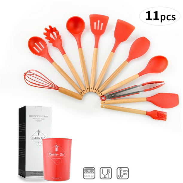 Kitchen Utensils Set 11pcs Silicone Utensils Kitchenware For Non-stick Pot Silica Gel Cooking Utensils Set Utensil Wooden Handle Kitchenware