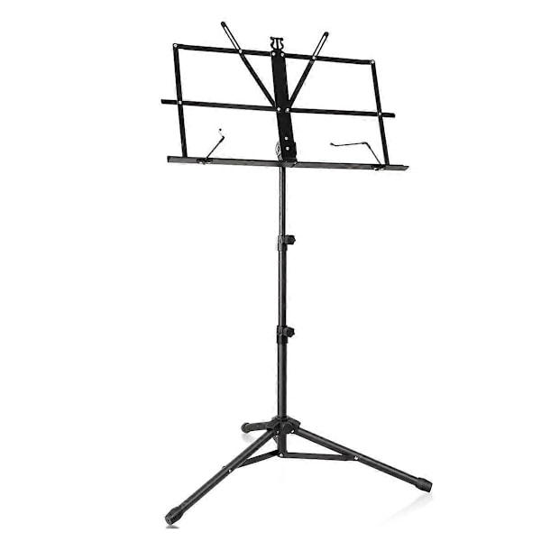 Metal Music Stand, With Tripod Base And Music Folder - Black