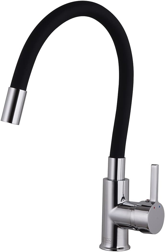 Robinet De Cuisine Flexible À 360 °, Robinet D'Évier Rotatif, Robinet À Poignée Unique. Tuyau Flexible En Silicone. Accessoires Inclus. (chrome Noir)