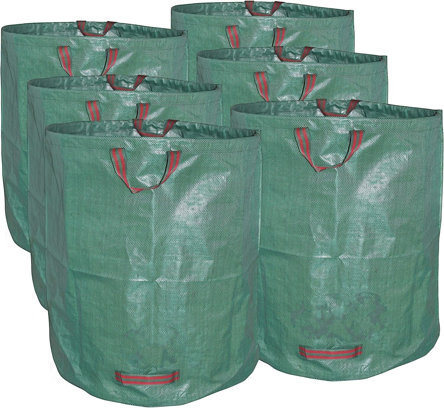 6x Sacs À Déchets De Jardin Avec Poignées - 272l Haute Capacité Et Double Fond - Stable Aux Uv Et Hydrofuge - Sac De Jardin Réutilisable Et Stable