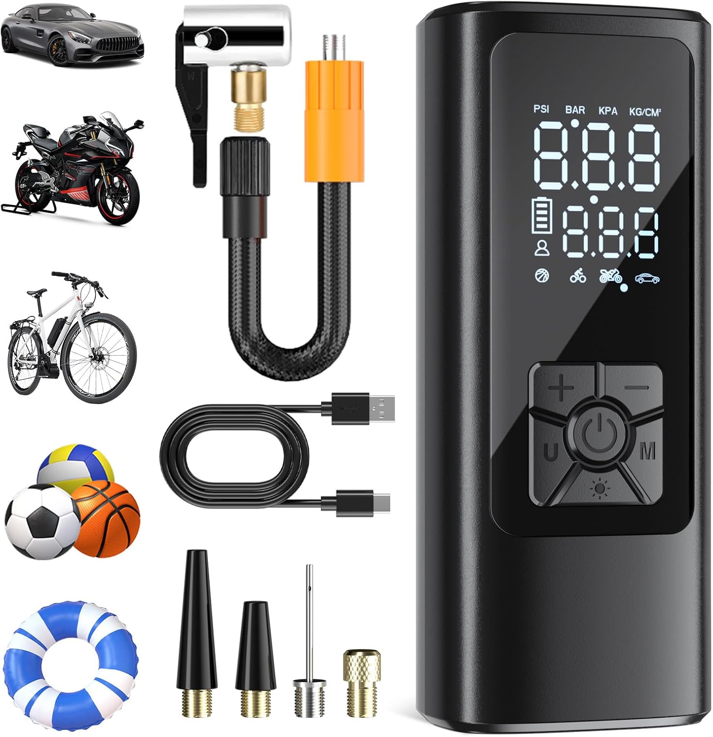 Gonfleur Pneus Voiture, Compresseur À Air Portatif Sans Fil, 150 Psi (10,3 Bar), Gonfleur Electrique, Pompe A Velo, Inflation Rapide, Arrêt Automatique, Led, Pour Voiture, Moto, Vélo, Ballon