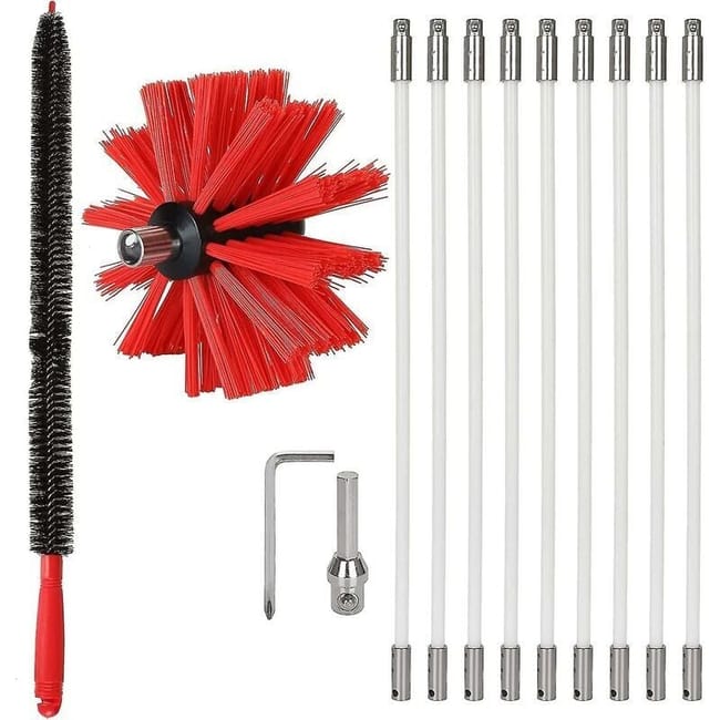 Kit De Ramonage De Cheminée Professionnel 3.6m - Brosse De Nettoyage De Cheminée En Nylon Réglable 100mm - Conduits 9 Tiges (sku Produit : 96442732 Sku Offre : Lehua25.5.19-2)