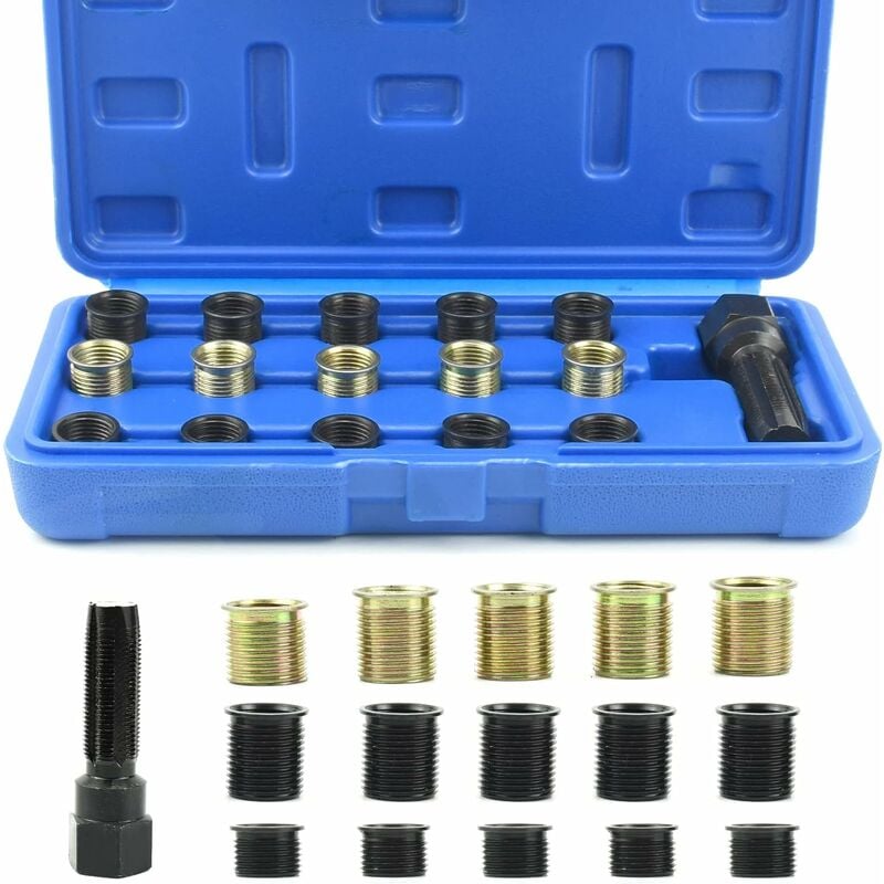 16 Pièces Kit De Réparation Pour Filet De Bougie, M14 X 1.25 Mm Kit De Réparation De Filetage De Bougie D'Allumage, Robinet M16 Avec Étui Portable, Outil De Réparation De Bougie D'Allumage