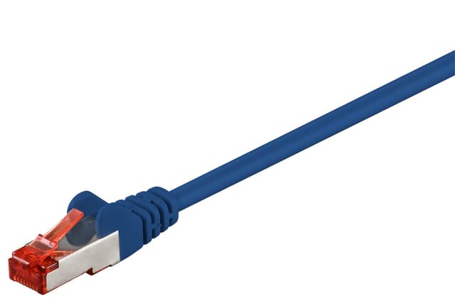 CAT 6 Patchkabel, S/FTP (PiMF), blau, Kupferleiter (CU), halogenfreier Kabelmantel (LSZH). Kabellänge 1 m