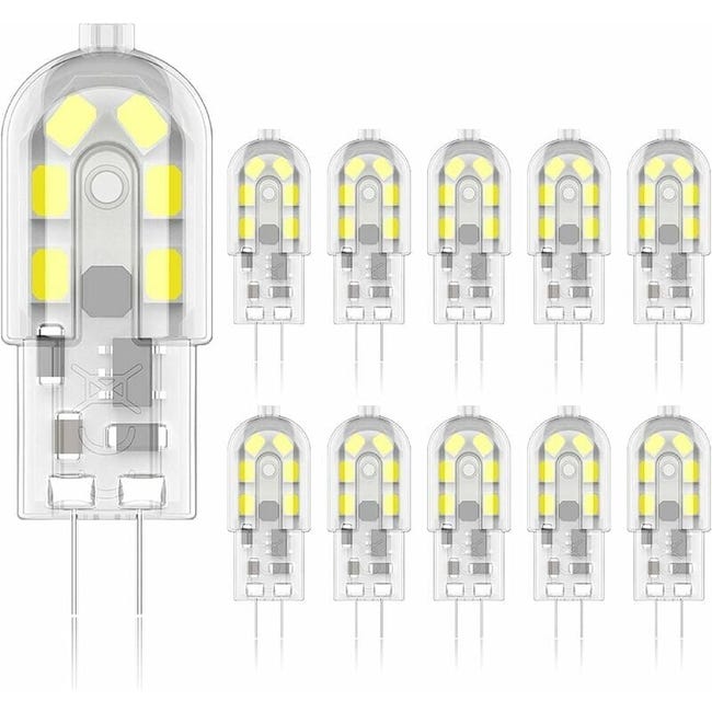 Ampoule Led G4 2w, Ampoules Halogènes Équivalentes 20w, Blanc Froid 6000k, 200lm, 12x Smd, 12v Ac/dc-lot De 10 [classe Énergétique A+]