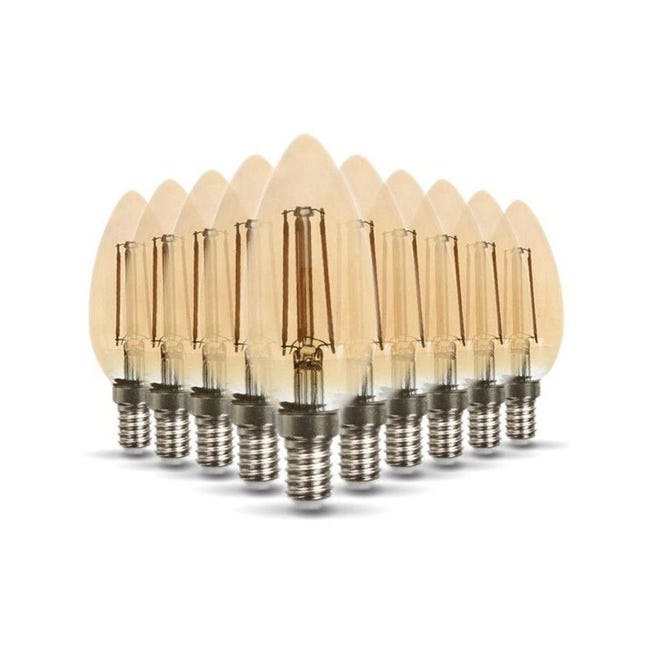 Lot De 10 Ampoules Led E14 Ambrée 4w Éq 40w 400lm Température De Couleur: Blanc Chaud 2200k