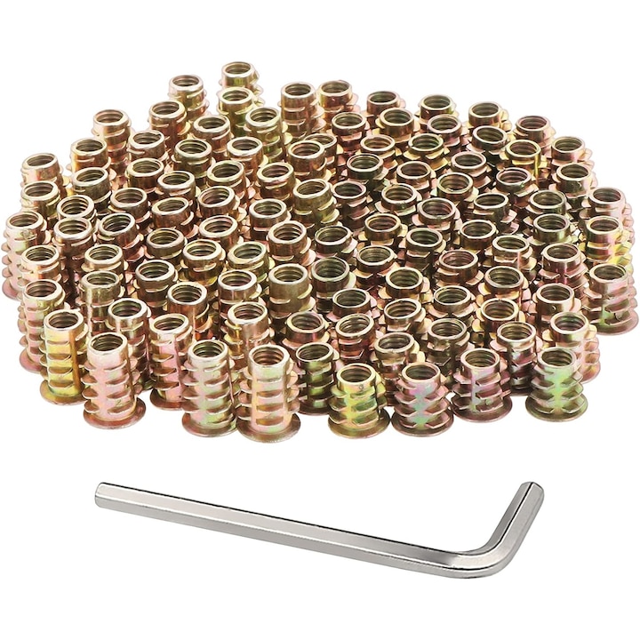 Set 100 Bucati Piulite Hexagonale Filetate, Qttvbtna, Aliaj Zinc, M6x10mm Si M6x15mm, Pentru Mobilier
