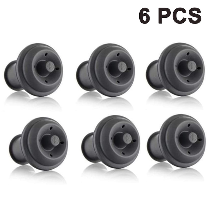 Lot De 6 Aspirateurs Pour Bouteilles De Vin, Noirs, 3,8 Cm