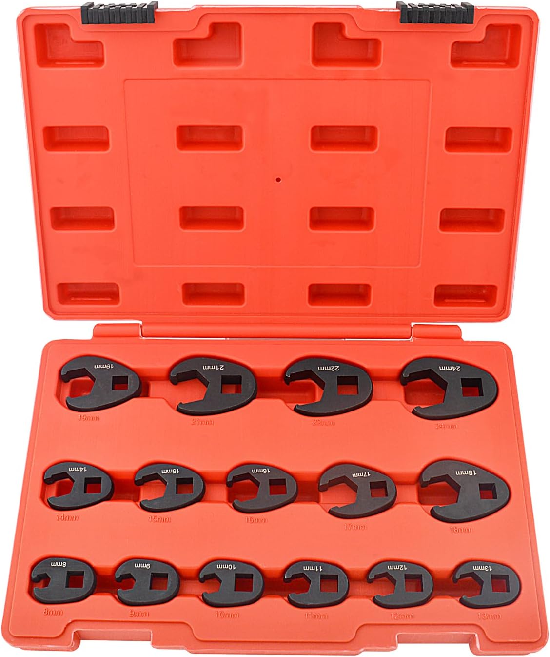 Gunpla Jeu 15pcs De Clés À Pied De Biche, Clé À Ecrous Evasés Métriques De 8-24mm Extrémité Ouverte En Chrome Molybdène 3/8" Et 1/2" D'Extension À Cliquet Outils A Pied De Corbeau Pour Réparations
