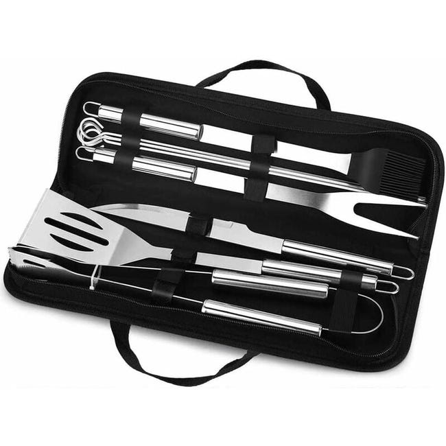 Ensemble De 9 Ustensiles De Barbecue En Acier Inoxydable Avec Boîte De Rangement/pelle/fourchette/pince/couteau/brochette À Kebab Et Brosse (référence Produit : 96442588 Offre : Mkh25.6.16-27)