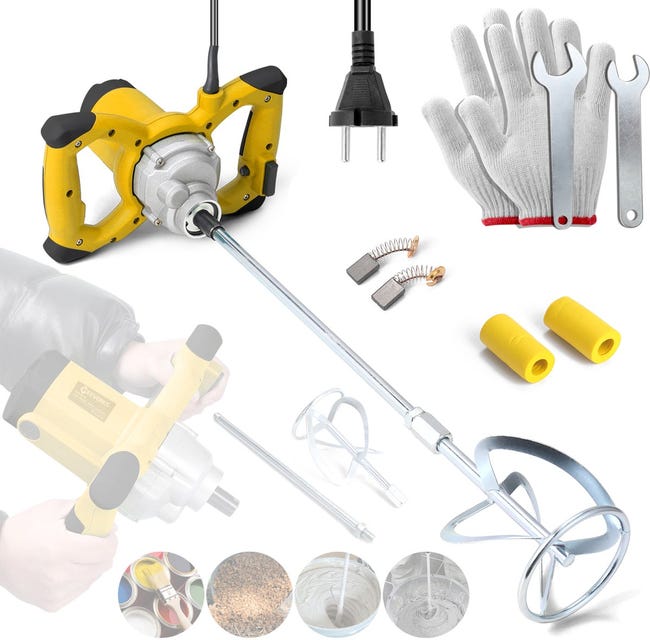 Bétonnière Électrique 2600w – Mélangeur À Ciment Et À Peinture, 6 Vitesses, Double Poignée Ergonomique, Pour Ciment, Mortier Et Plâtre